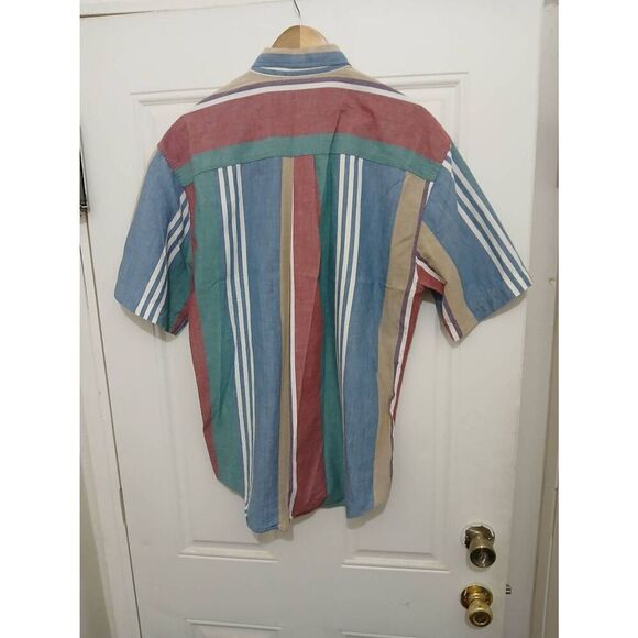 Vintage adirondack mens medium BRUSH WASHED CHAMBRAY green tan shirt country - Picture 4 of 7